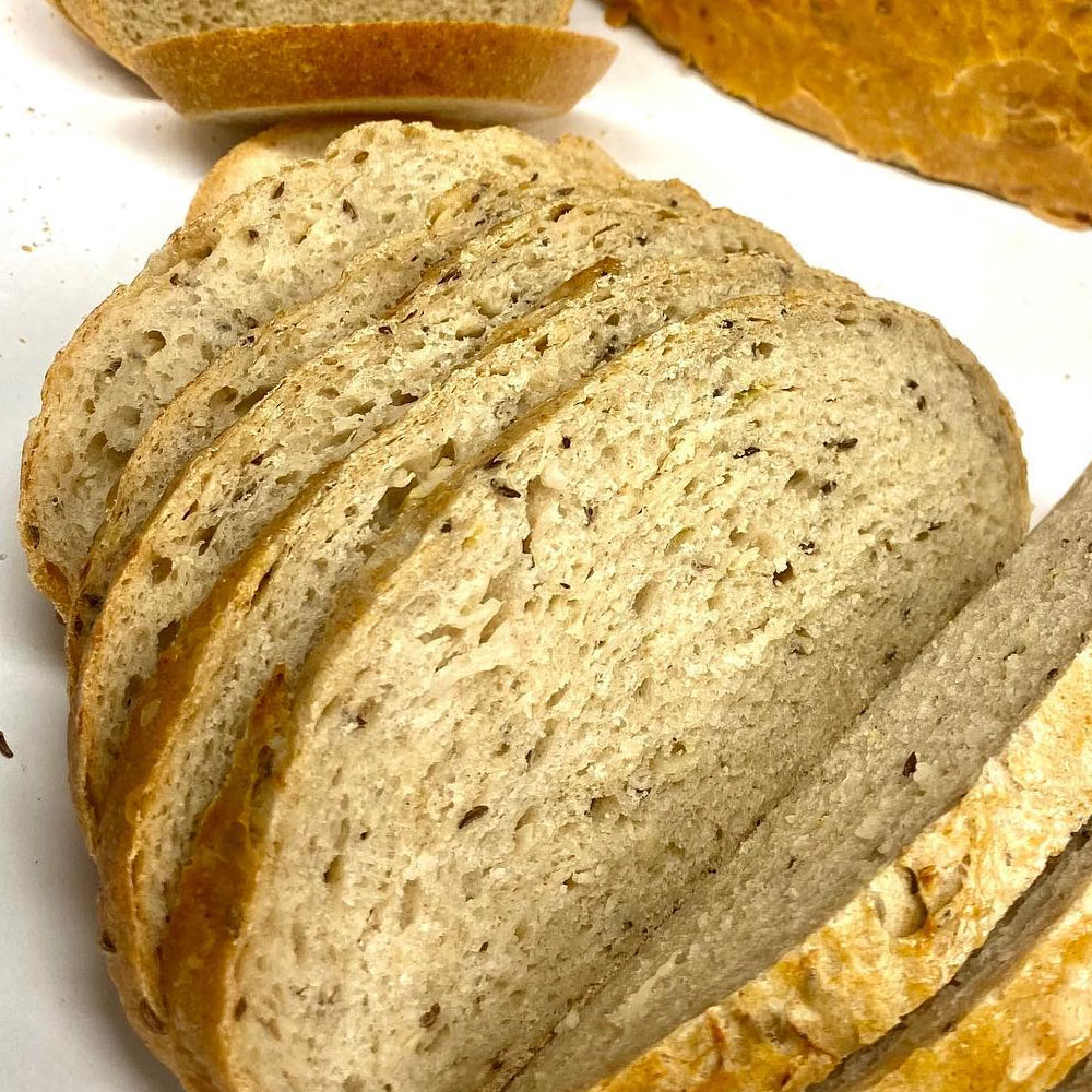 Sliced loaf of sauerkraut rye bread