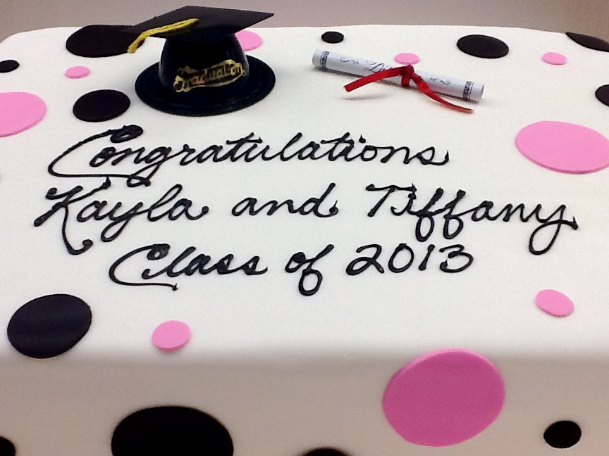 Graduation cake with Polka Dots, cap and diploma