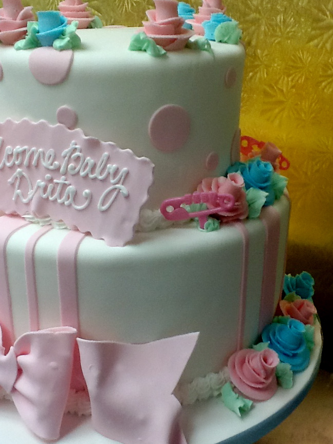 Baby shower cake with Stripes and Polka Dots with Plaque 