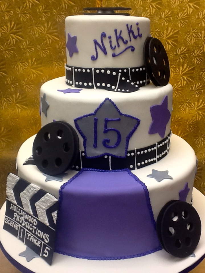 Purple and white Hollywood Quinceanera tier cake