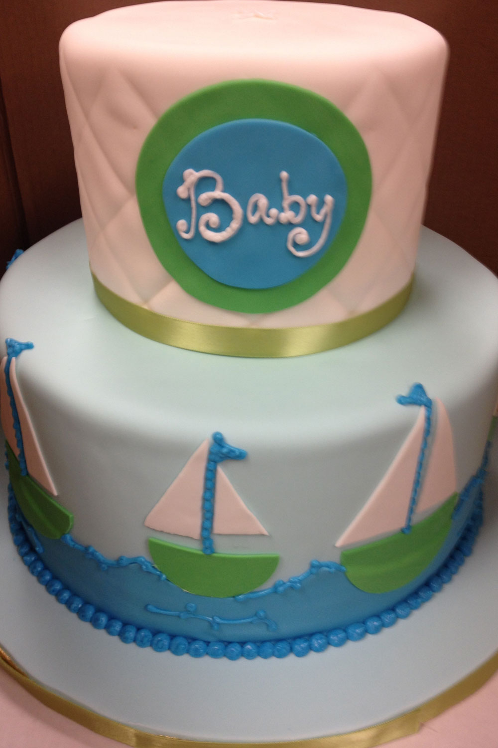 Quilted Sailboat baby shower cake