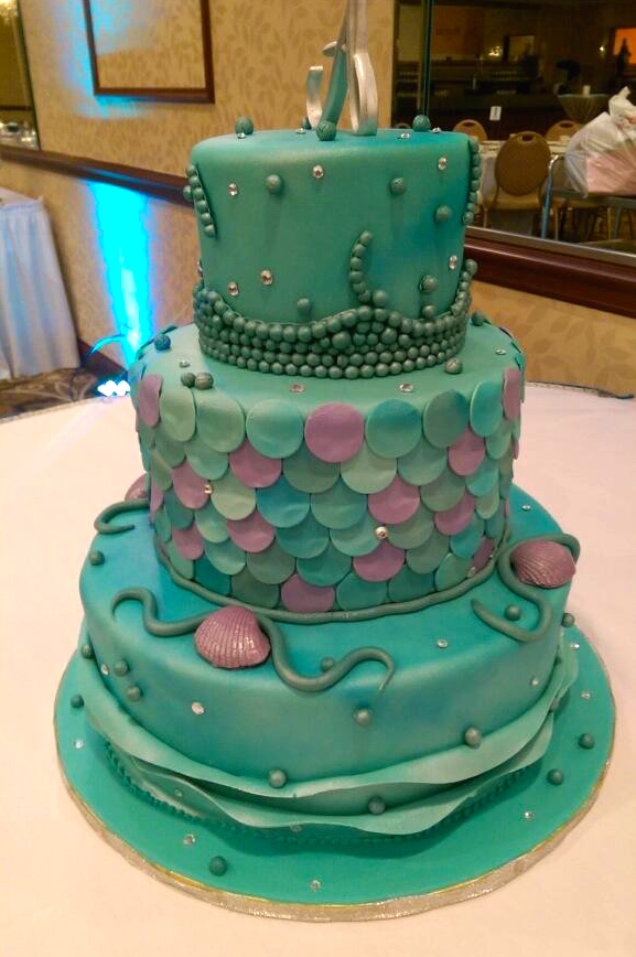 Teal Under the Sea Quinceanera tier cake