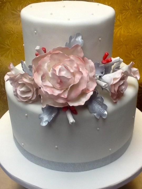 Wedding cake with Scattered Pearls with Flower Spray