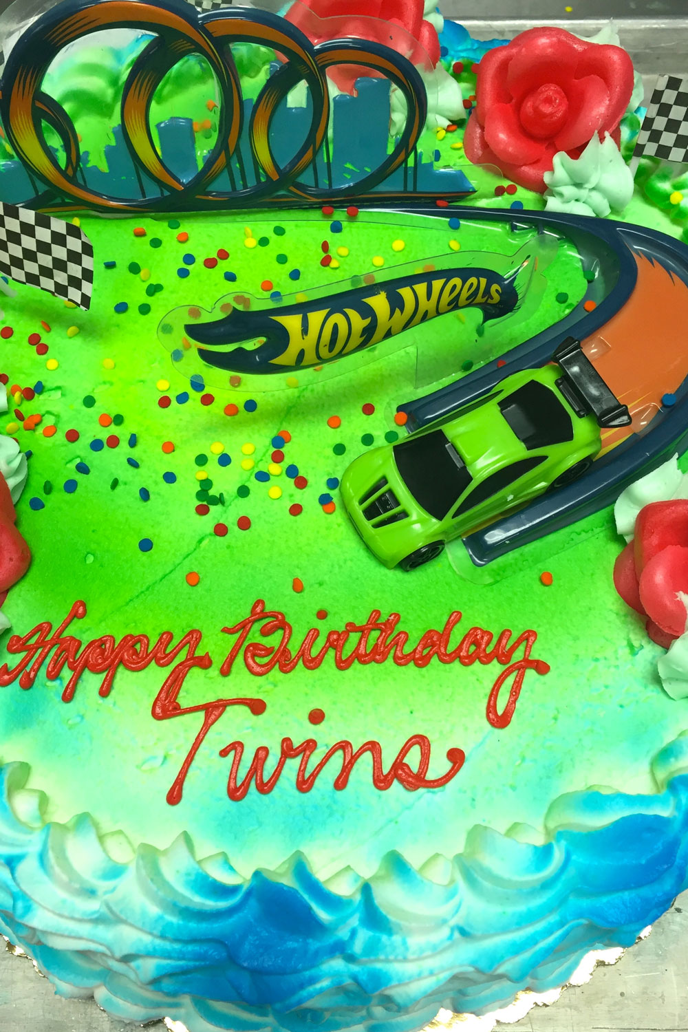 Hot Wheels birthday cake for twins