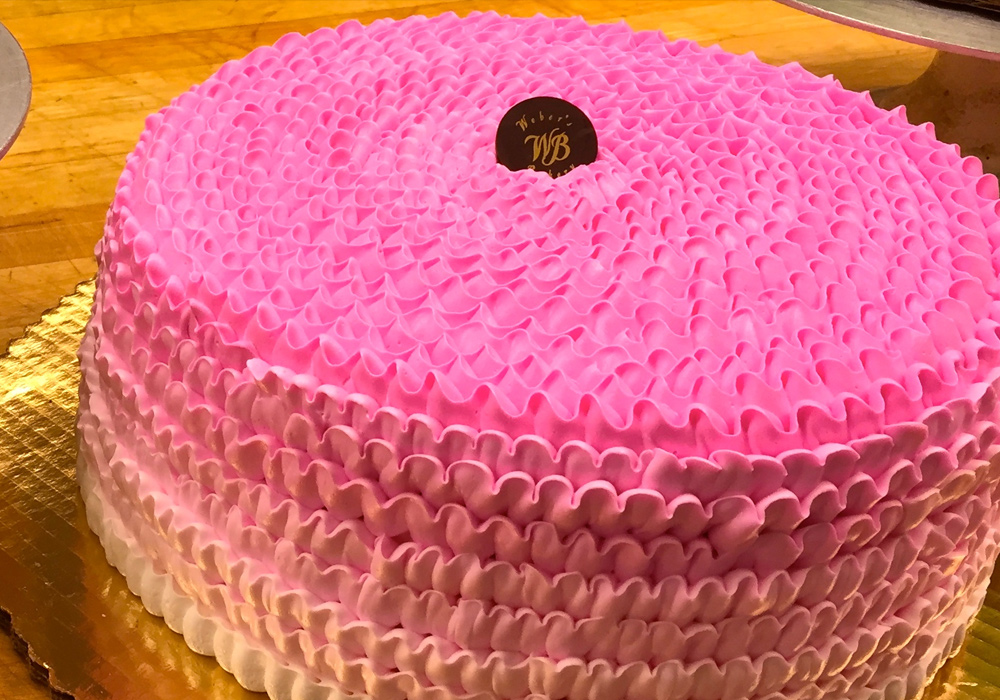 Cake with pink Ombre Fade Buttercream Ruffles