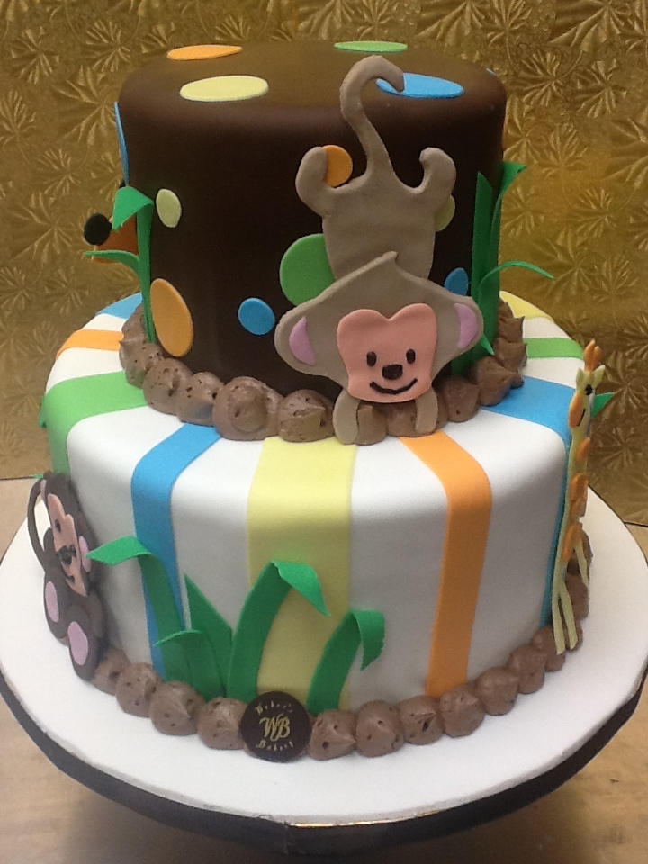 Baby Jungle Animals tier cake for baby shower