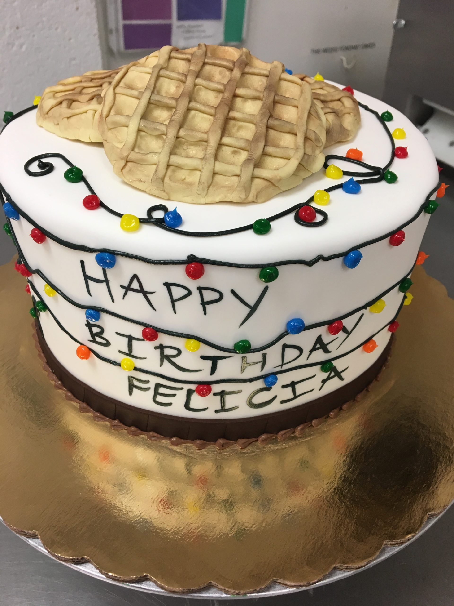 Stranger Things fondant cake with fondant waffles on top